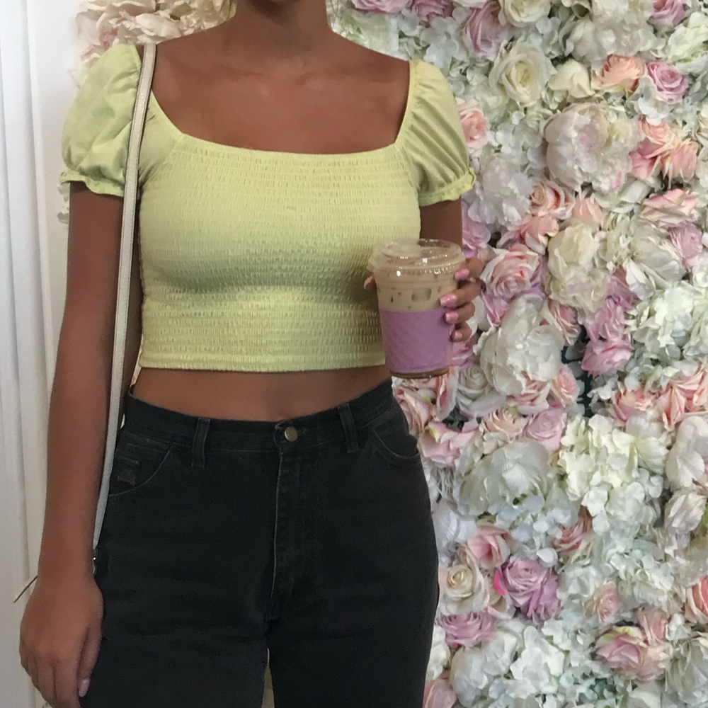 Lime green puff sleeve crop top
